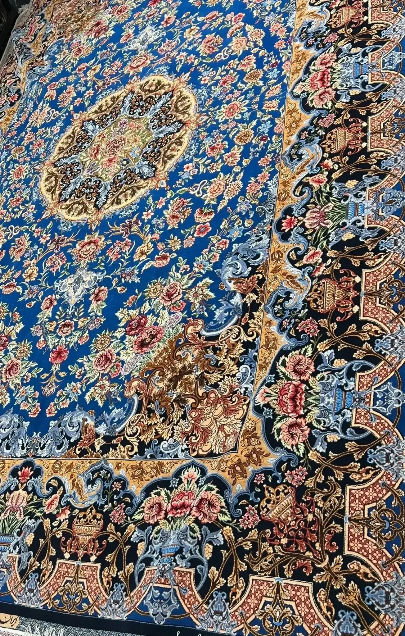 "Luxury Isfahan Persian rug, 9.8 feet x 6.7 feet, with 810,000 knots per square meter, hand-knotted."
